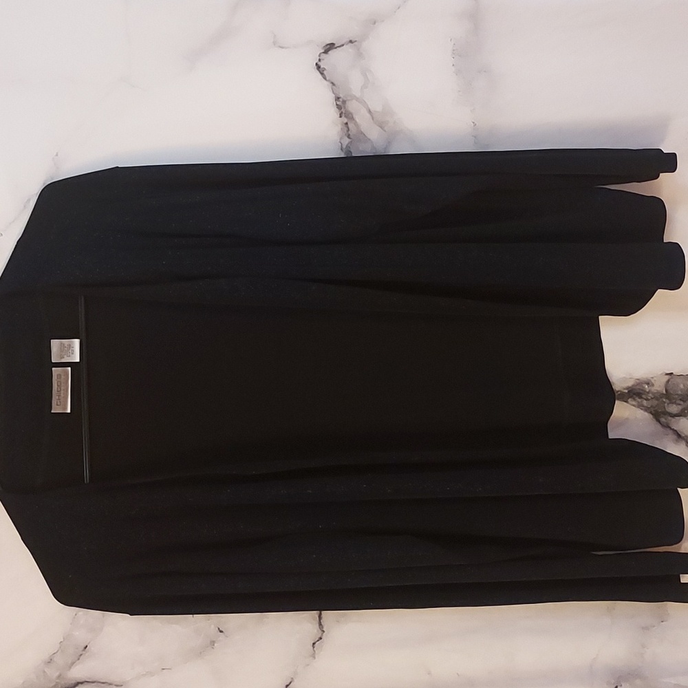 Chico's Travelers Slinky Black Blue Shimmer Open Jacket Size 3/XL